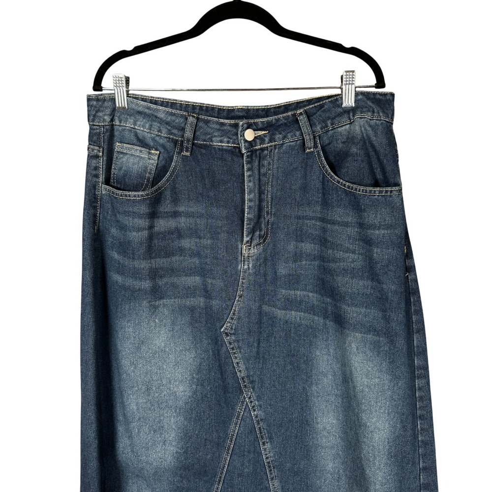 SHEIN CURVE Blue Denim Maxi Skirt Frayed Hem A-Line Country Plus Sz 0XL - Picture 2 of 11